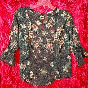 Black Floral Boho Print Blouse